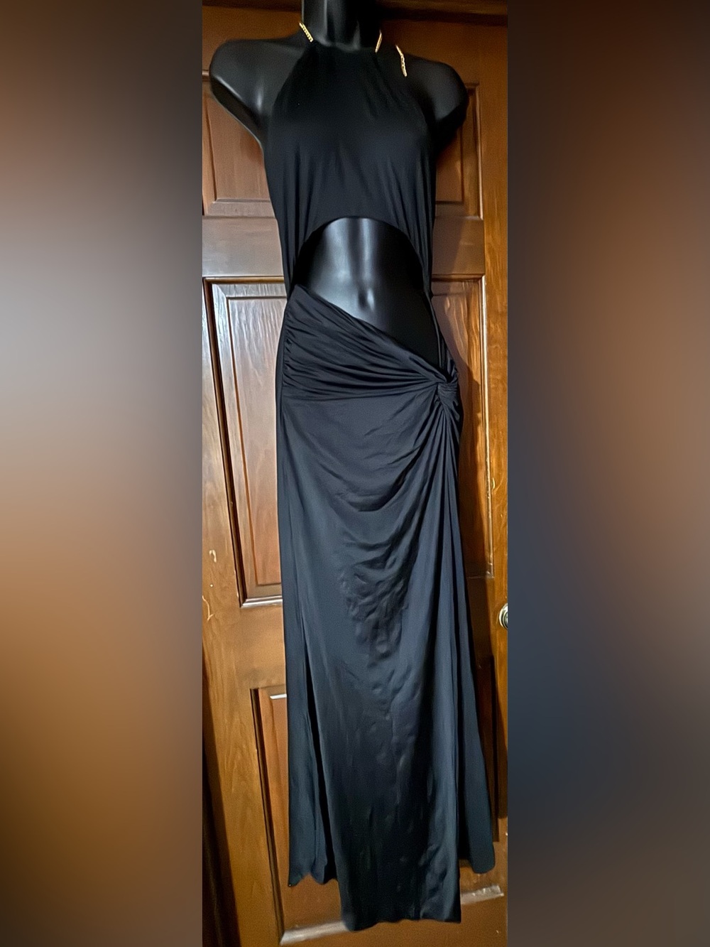 Fashion Nova Black Halter Cutout Maxi Dress with Side Knot